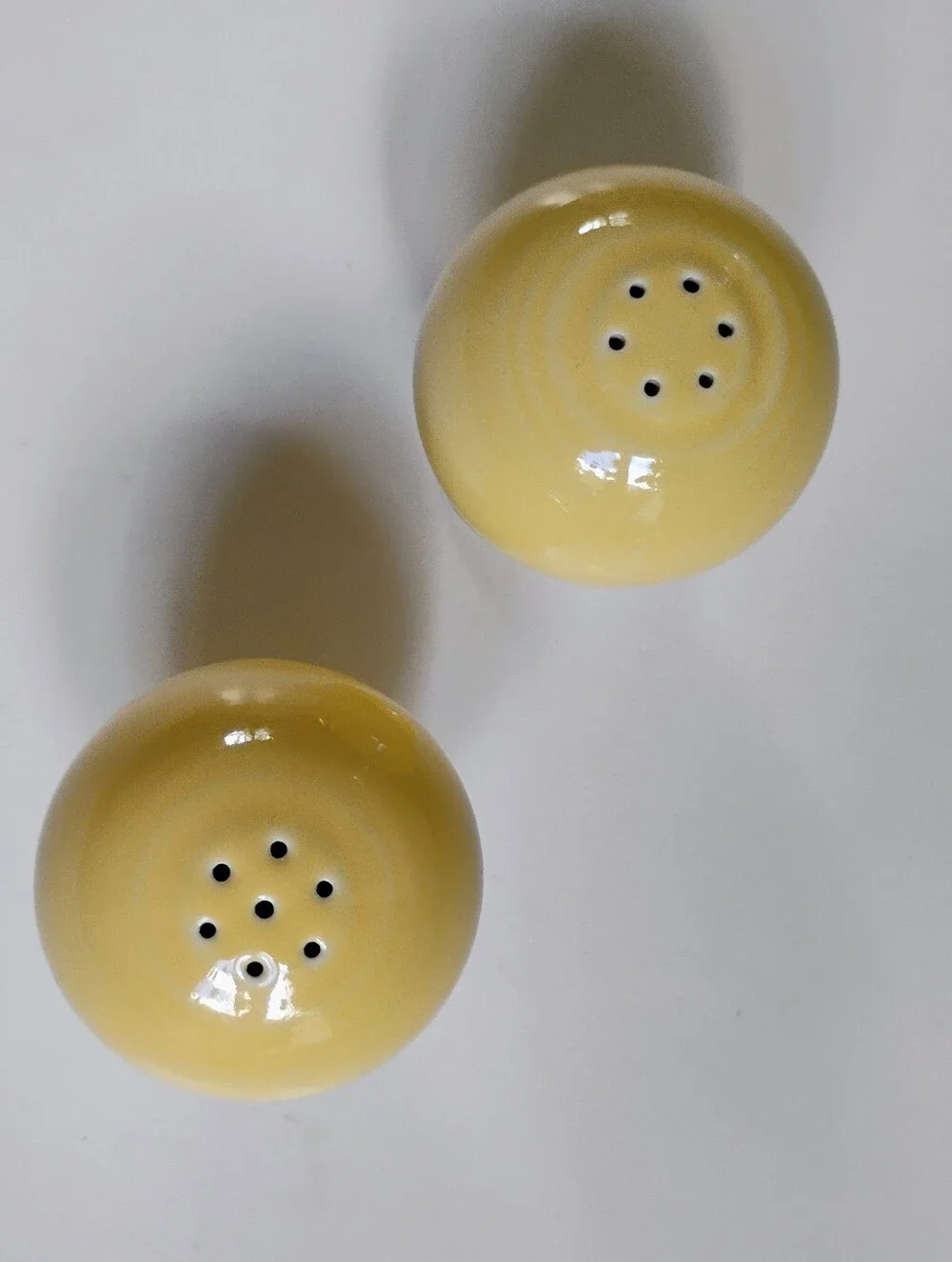 Vintage Fiestaware Pale Yellow Salt & Pepper Shakers Round Ball Style '94 Unused